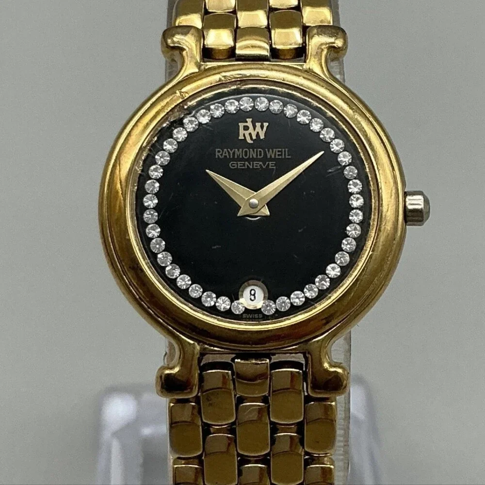 Vintage Raymond Weil Womens Watch 24mm 18k GP Diamond Bracelet New Battery 6.25